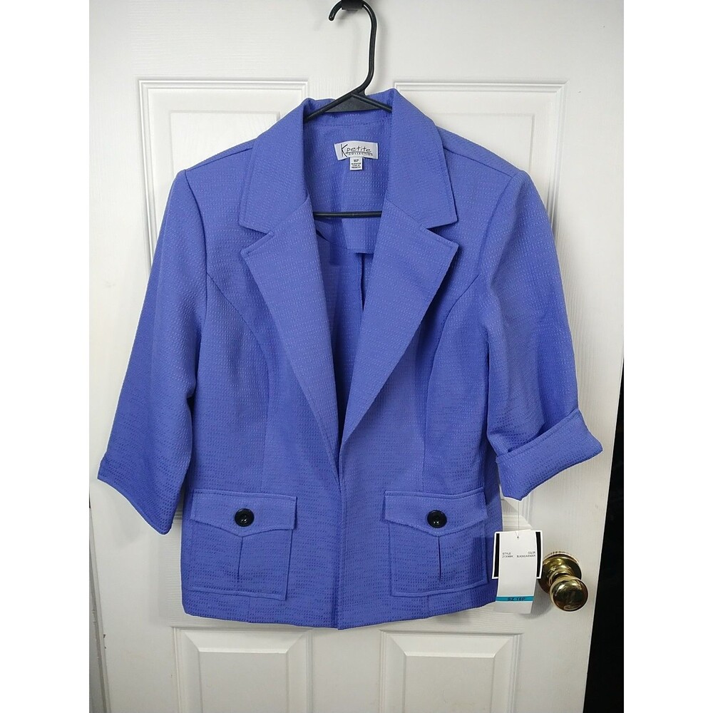 K Petite Collection Woman 16P Purple Open Pocket Blazer 3/4 Slit Cuff Sleeve...